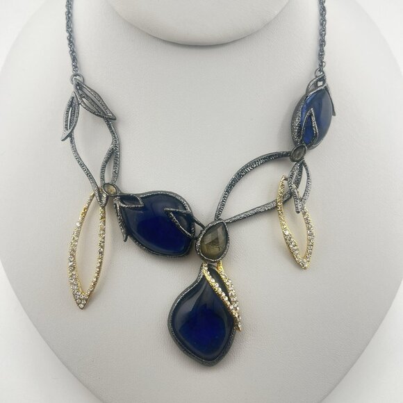 Alexis Bittar Necklace Elements Dark Phoenix Leaf Multi Stone Blue *FLAW* $395 - Picture 3 of 16